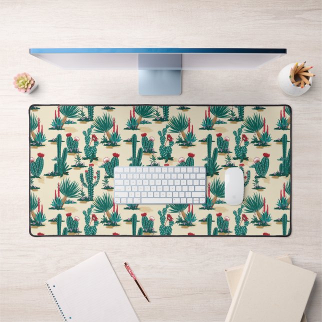 Green & Red Cactus Pattern Desk Mat (Office 1)