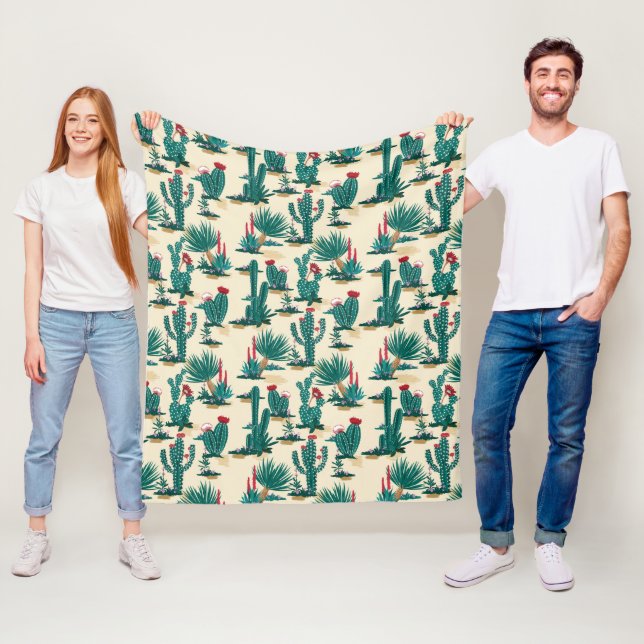 Green & Red Cactus Pattern Fleece Blanket (In Situ)
