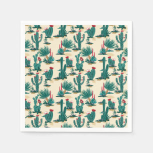 Green & Red Cactus Pattern Napkins