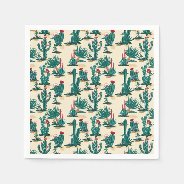 Green & Red Cactus Pattern Napkins (Front)