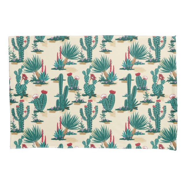 Green & Red Cactus Pattern Pillow Case (Front-Left)