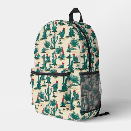 Green  Red Cactus Pattern Printed Backpack