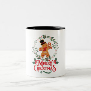 Green Red Cartoon Cute Gingerbread Character  Two-Tone Coffee Mug