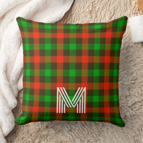 Green Red Checkerboard Plaid Pattern - Monogram Throw Pillow