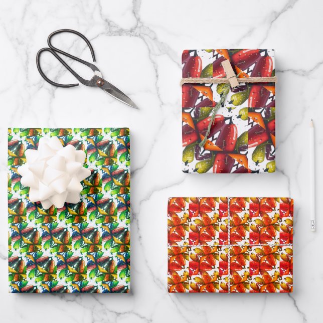 Green & Red Chili Pepper Wrapping Paper (Front)