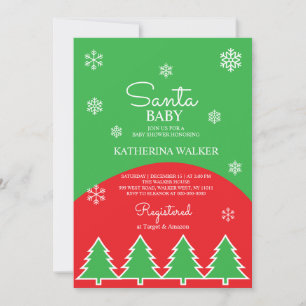 Green Red Christmas Baby Shower Snowflake Pattern Invitation