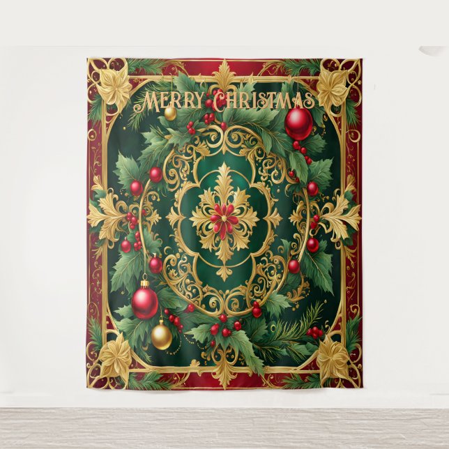 Green Red Christmas Holiday Backdrop (Front)