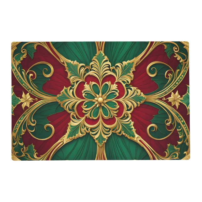 Green Red Christmas Holiday Paper Placemat (Back)