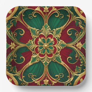 Green Red Christmas Holiday Paper Plate