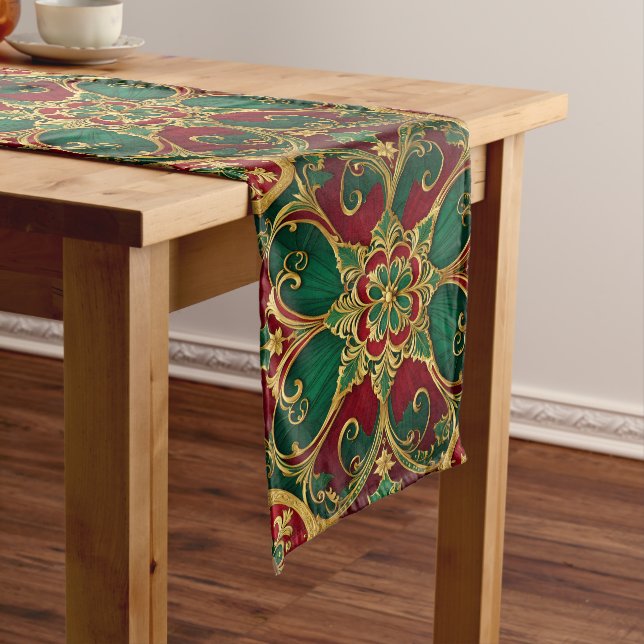 Green Red Christmas Holiday Table Runner (In Situ)