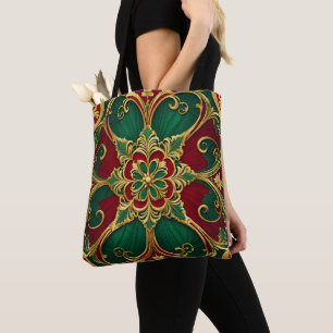 Green Red Christmas Holiday Tote Bag