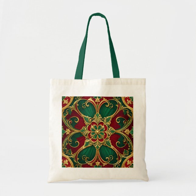 Green Red Christmas Holiday Tote Bag (Front)
