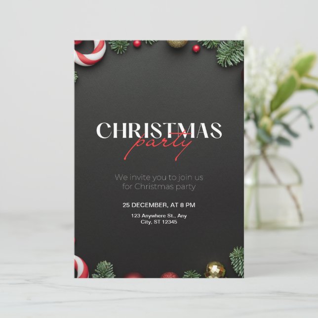 Green Red Christmas Invitation Christmas Party (Standing Front)