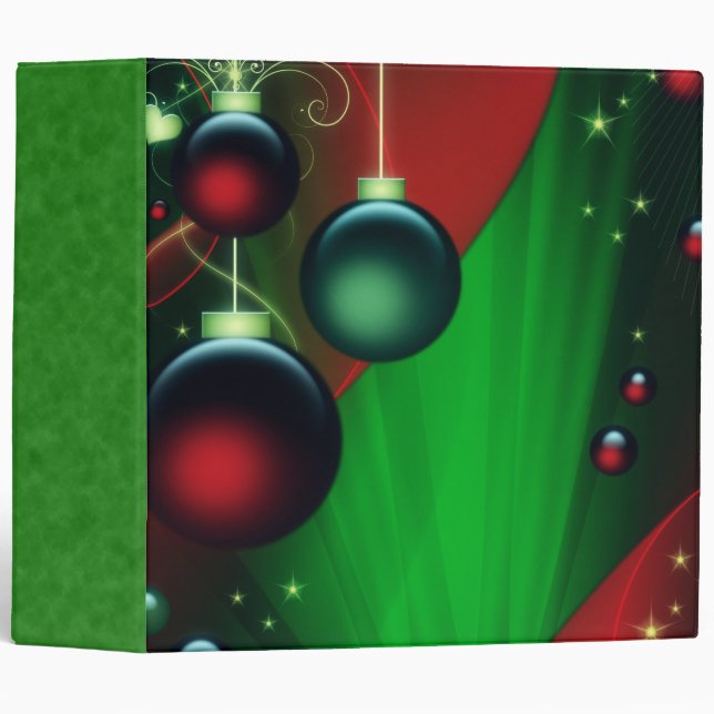 Green & Red Christmas Ornaments 3 Ring Binder (Front/Spine)