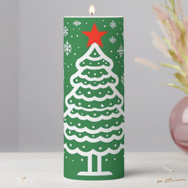 Green & Red Christmas Pillar Candle (In Situ)
