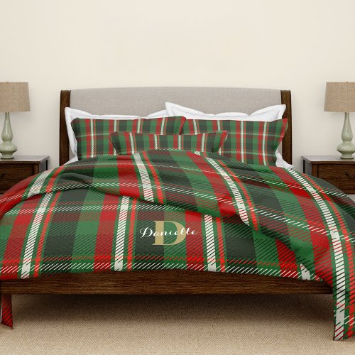 Green Red Christmas Plaid Pattern Festive Holiday Duvet Cover
