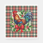 Green Red Christmas Rooster  Napkins