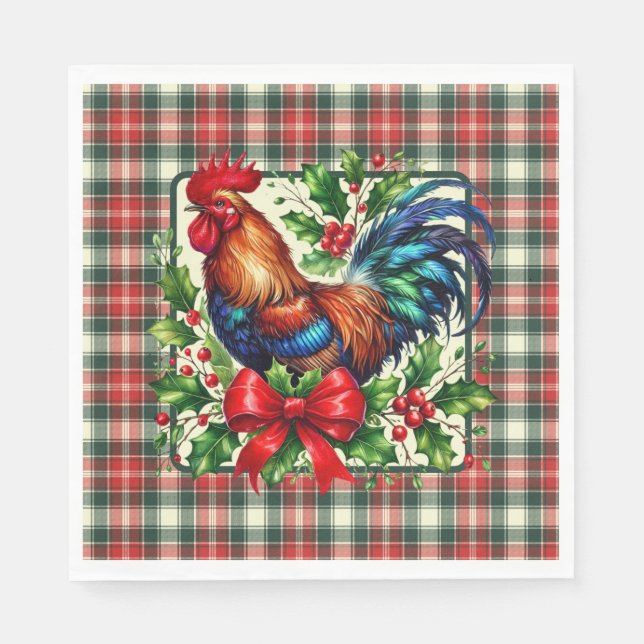 Green Red Christmas Rooster  Napkins (Front)