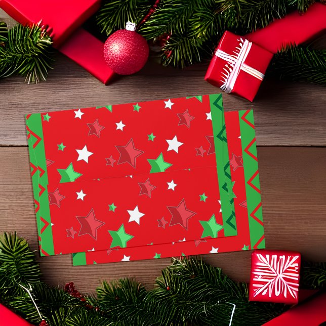 Green Red Christmas Shiny Stars And Zigzag Stripes Envelope (Creator Uploaded)