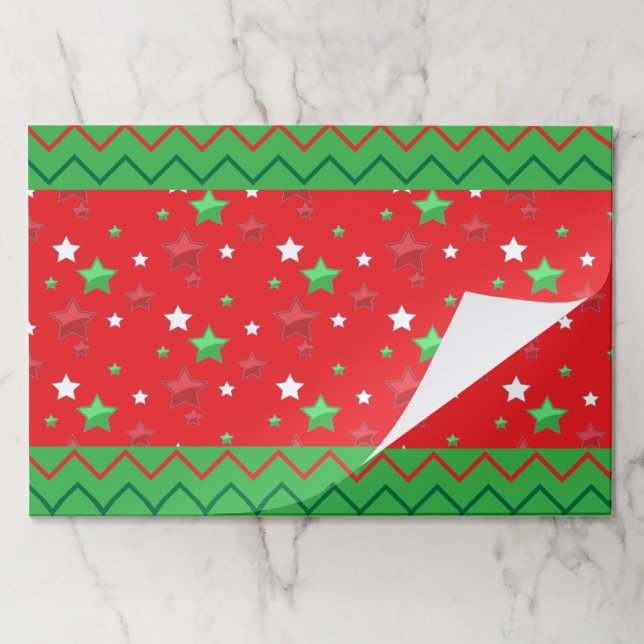 Green Red Christmas Shiny Stars And Zigzag Stripes Paper Pad (Folded)