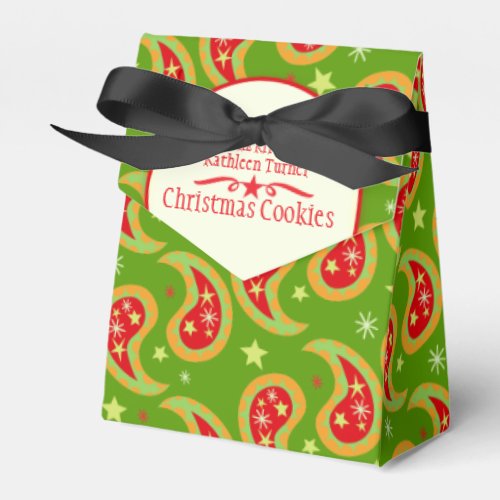 Green red Christmas star paisley cookies gift box