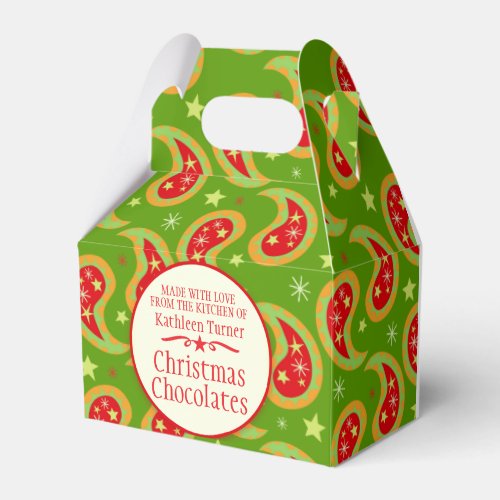 Green red Christmas star paisley gift box