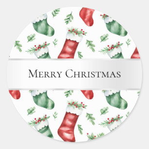 Green Red Christmas Stockings Classic Round Sticker