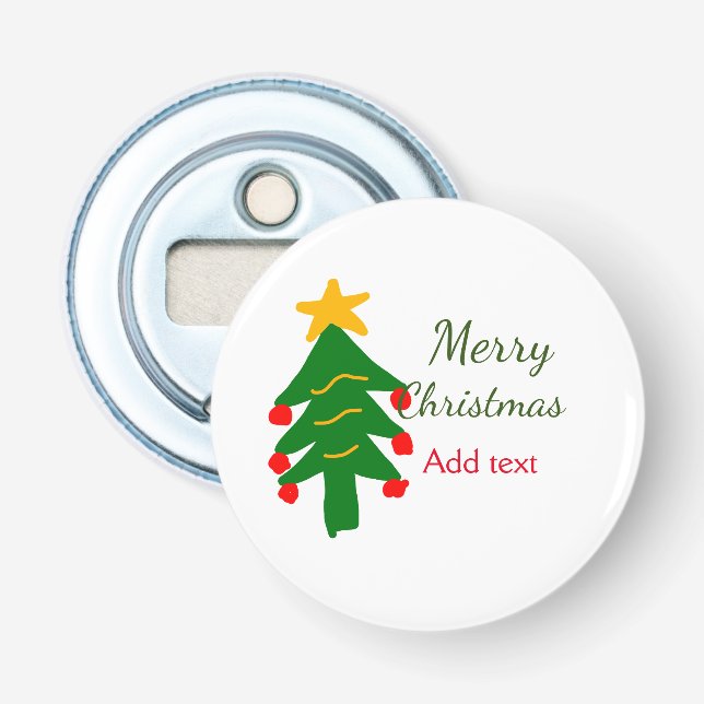 Green red christmas tree merry Christmas add name  Bottle Opener (Front)