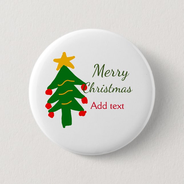 Green red christmas tree merry Christmas add name  Button (Front)