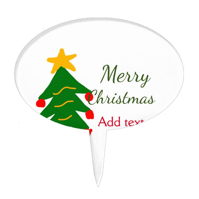 Green red christmas tree merry Christmas add name  Cake Topper (Front)