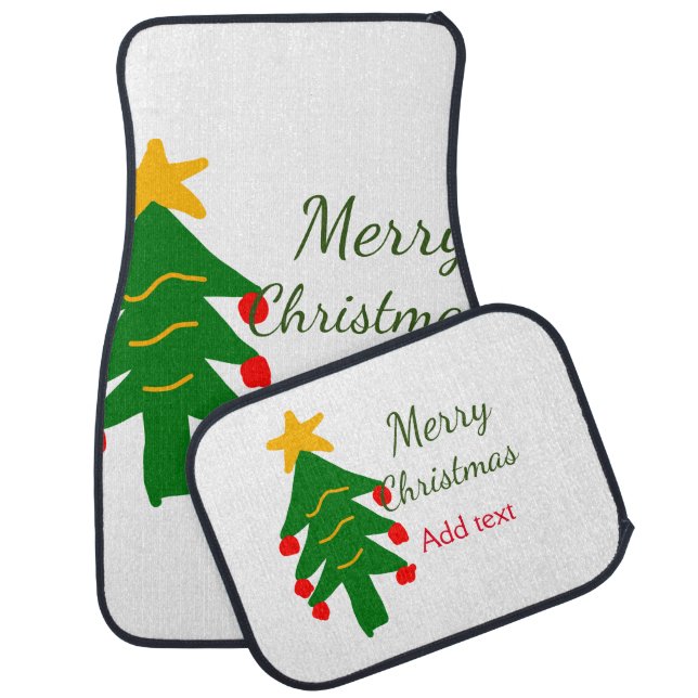 Green red christmas tree merry Christmas add name  Car Floor Mat (Set)