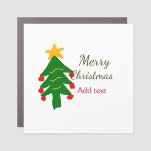 Green red christmas tree merry Christmas add name  Car Magnet