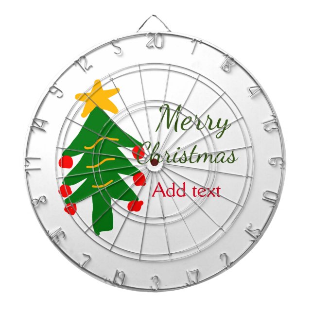 Green red christmas tree merry Christmas add name  Dart Board (Front)