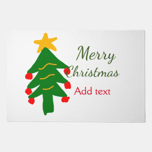 Green red christmas tree merry Christmas add name  Doormat
