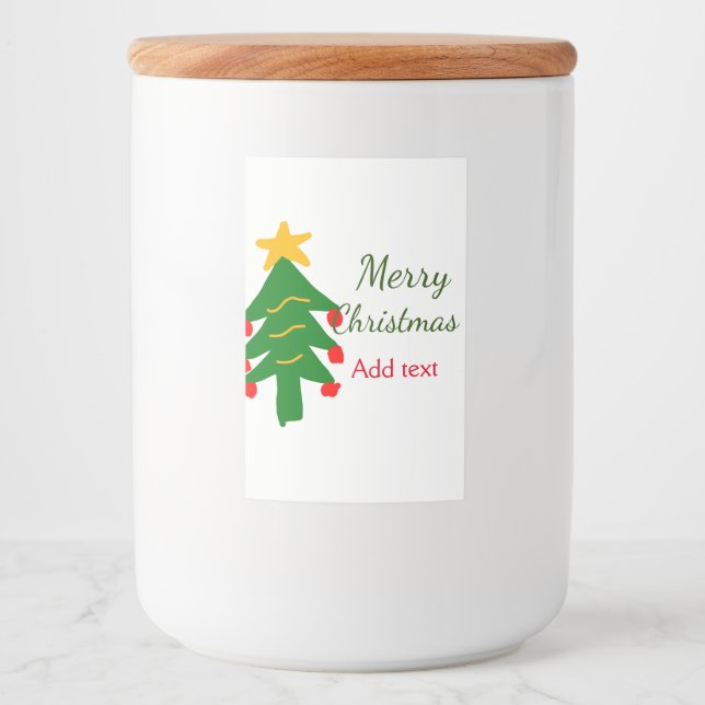 Green red christmas tree merry Christmas add name  Food Label (Front)