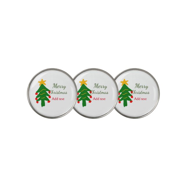 Green red christmas tree merry Christmas add name  Golf Ball Marker (3 Up)