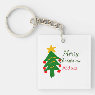 Green red christmas tree merry Christmas add name Keychain