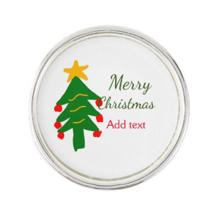 Green red christmas tree merry Christmas add name Lapel Pin