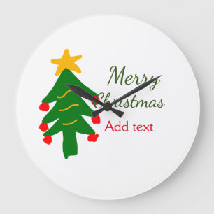 Green red christmas tree merry Christmas add name Large Clock