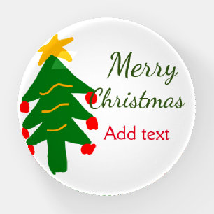 Green red christmas tree merry Christmas add name  Paperweight