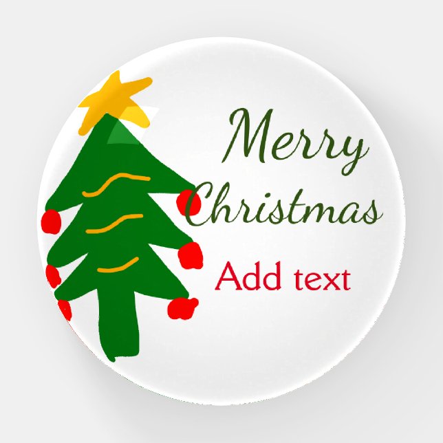 Green red christmas tree merry Christmas add name  Paperweight (Front)