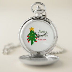 Green red christmas tree merry Christmas add name Pocket Watch