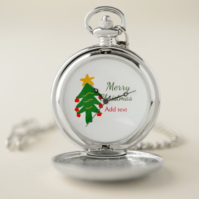 Green red christmas tree merry Christmas add name  Pocket Watch (Inside)