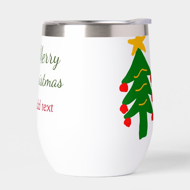 Green red christmas tree merry Christmas add name  Thermal Wine Tumbler (Left)