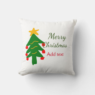 Green red christmas tree merry Christmas add name  Throw Pillow