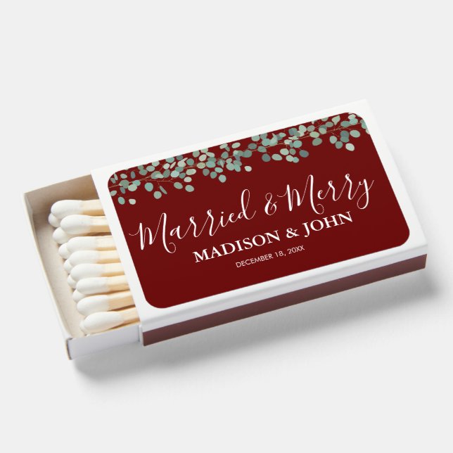 Green & Red Christmas Wedding Favor Matchboxes (Front Open)