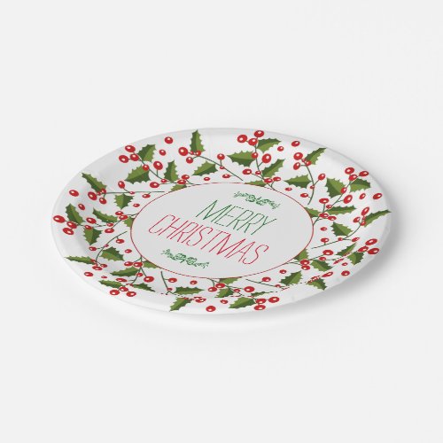 Green  Red Christmas Wreath Paper Plates