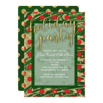 Green & Red Circles Gold Holiday Party Invitations