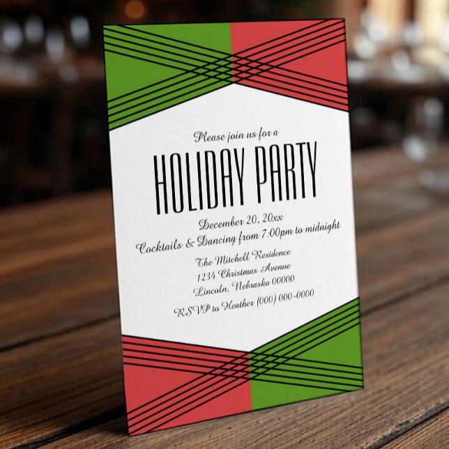 Green Red Colorful Deco Holiday Party Invite (Green Red Colorful Deco Holiday Party Invite)