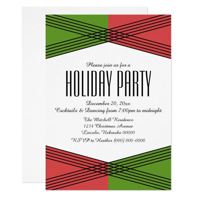 Green Red Colorful Deco Holiday Party Invite